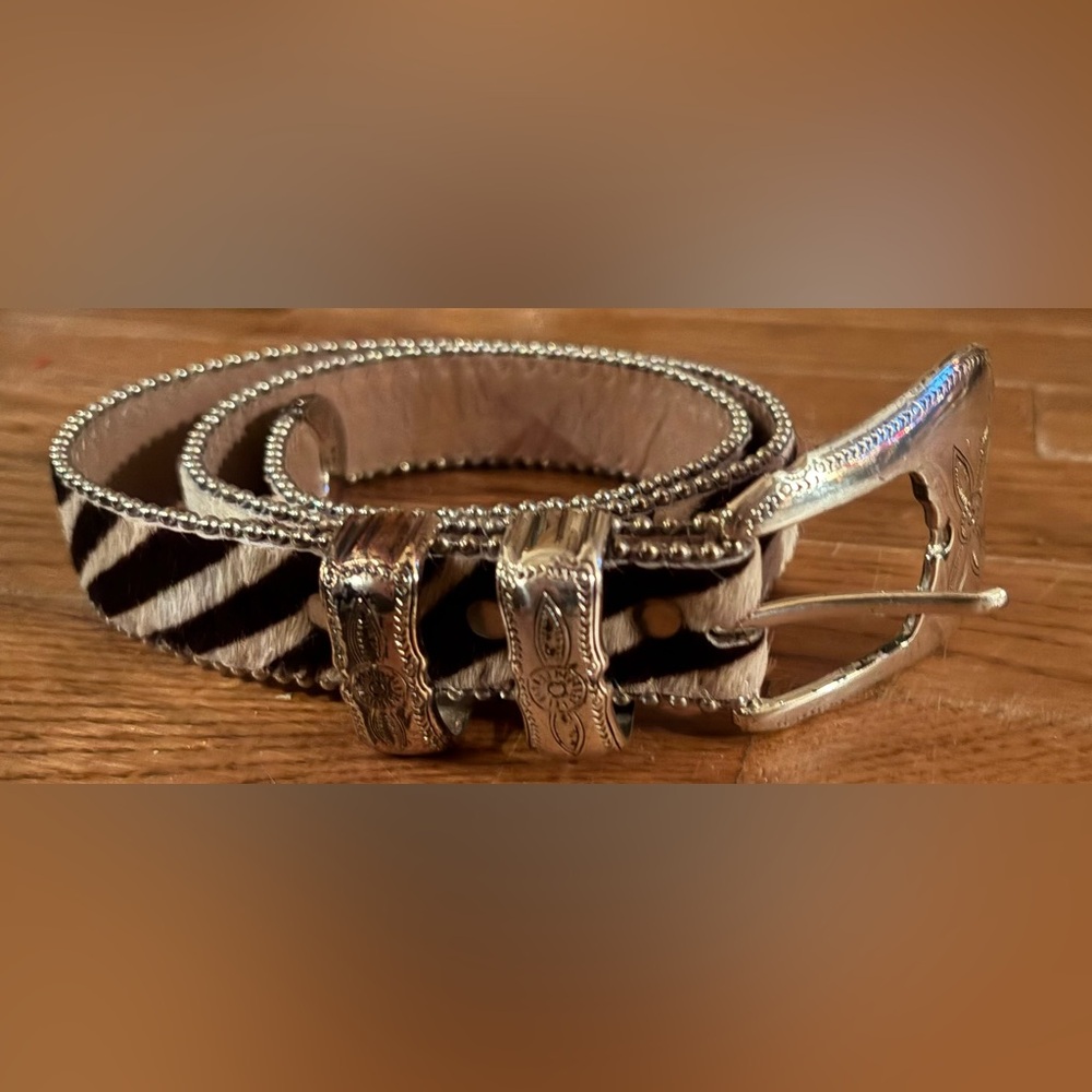 Simon Genuine Leather Zebra Print Belt, Size M, EUC